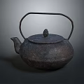 Traditional Rustic Iron Teapot With Curved Handle And Lid For Home Use