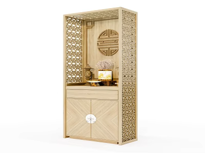 Traditional Chinese Wooden Buddhist Altar Cabinet With Openwork Carving And Circular Decorative Pattern 3d model