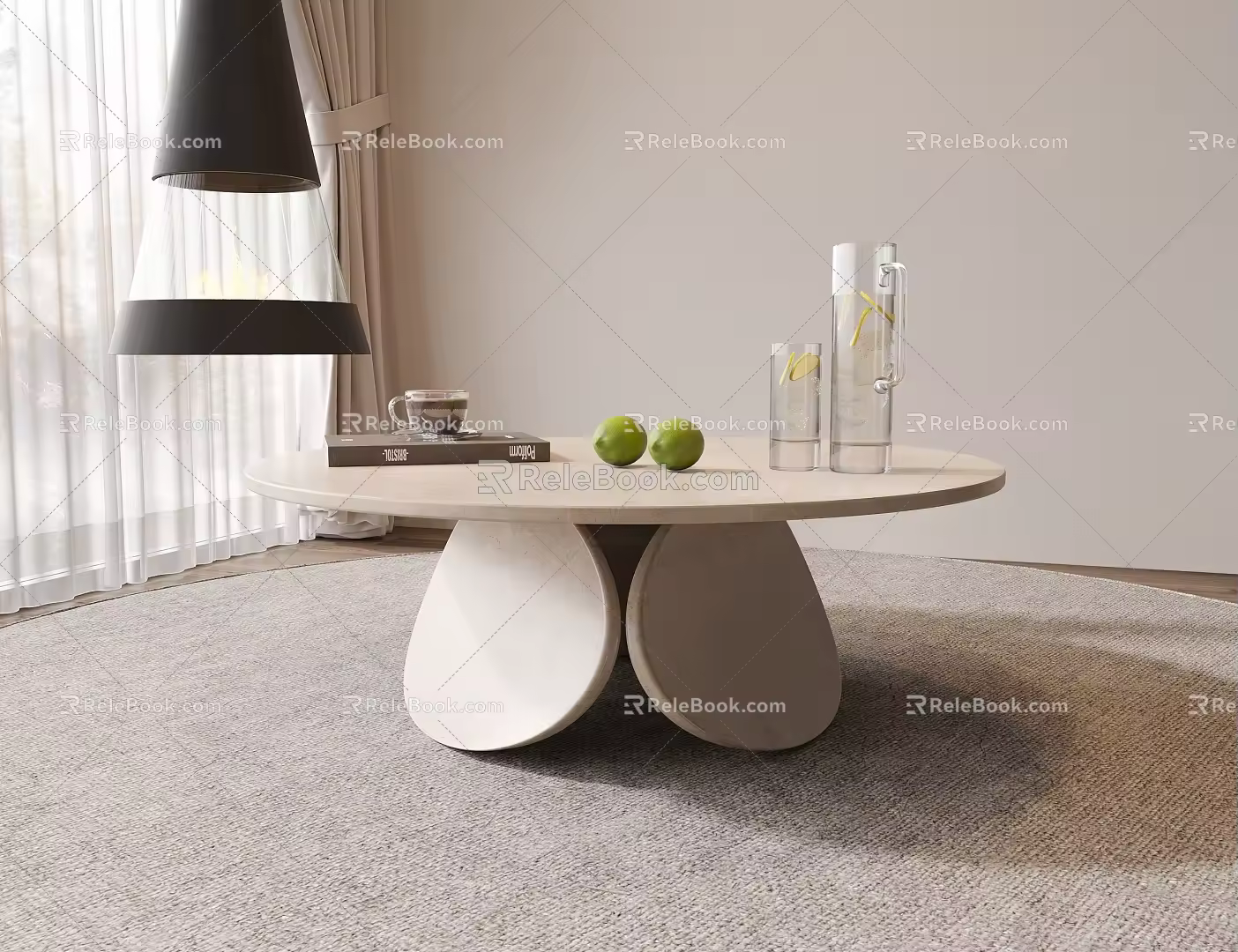 Coffee Table Round Table Marble Tea Set 3d model