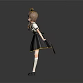 Anime Character Girl in Black Dress with Yellow Accents Crown Pigtails and White Stockings