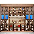 Modern Luxurious Wine Cabinet With Multiple Shelves Blue Lighting Wine Bottles And Wine Glasses