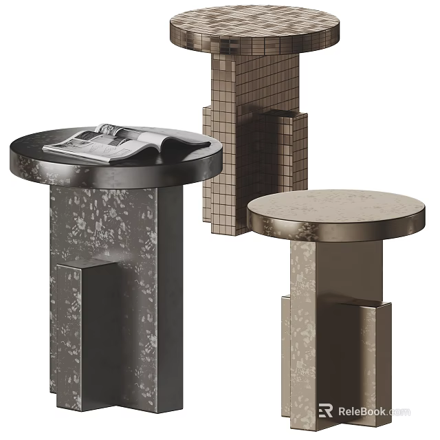 Modern Round Top Side Tables With Speckled Surface And Square Base Design 3d model