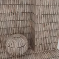 Decorative Wooden Sphere Component With Textured Surface And Brick Wall 3d model