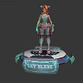 Anime Character With Colorful Hair Standing On Glowing Sky Blade Platform In Decorative Armor