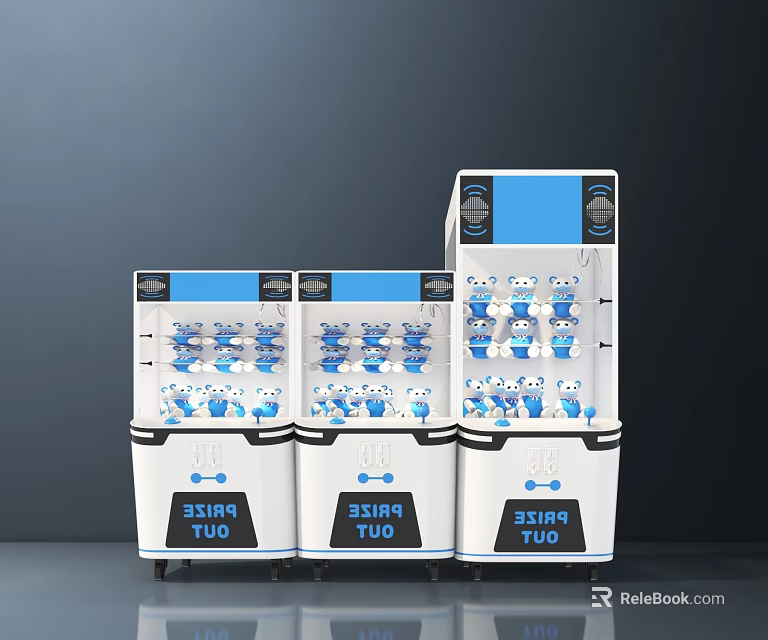 Three Blue And White Automatic Display Shelves For Retail Product Showcase 3d model