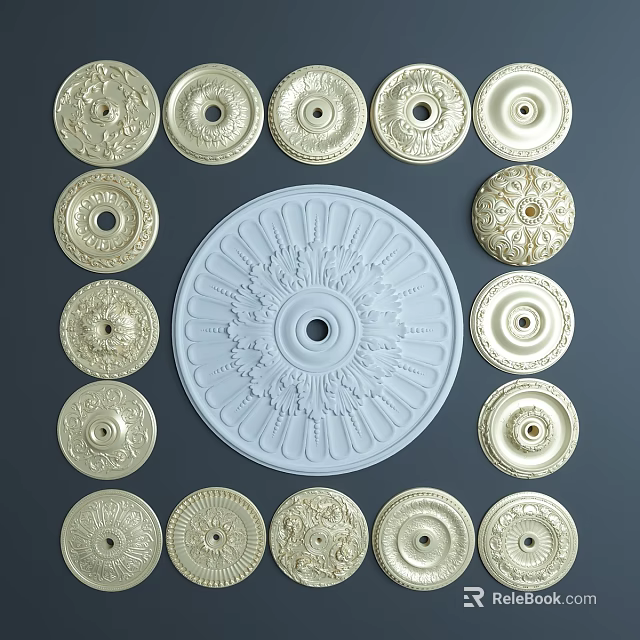 Ceiling Medallions with Various Decorative Designs and Multiple Styles in Gold and Blue 3d model 