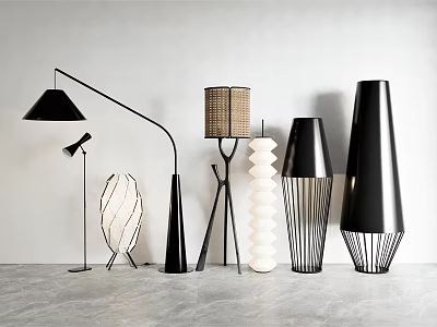 Modern Floor Lamps With Various Designs Metal Bases And Woven Shades For Home Decor 3d model