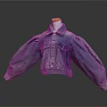 Stylish Cropped Denim Jacket With Puffed Sleeves Buttoned Front And Pockets