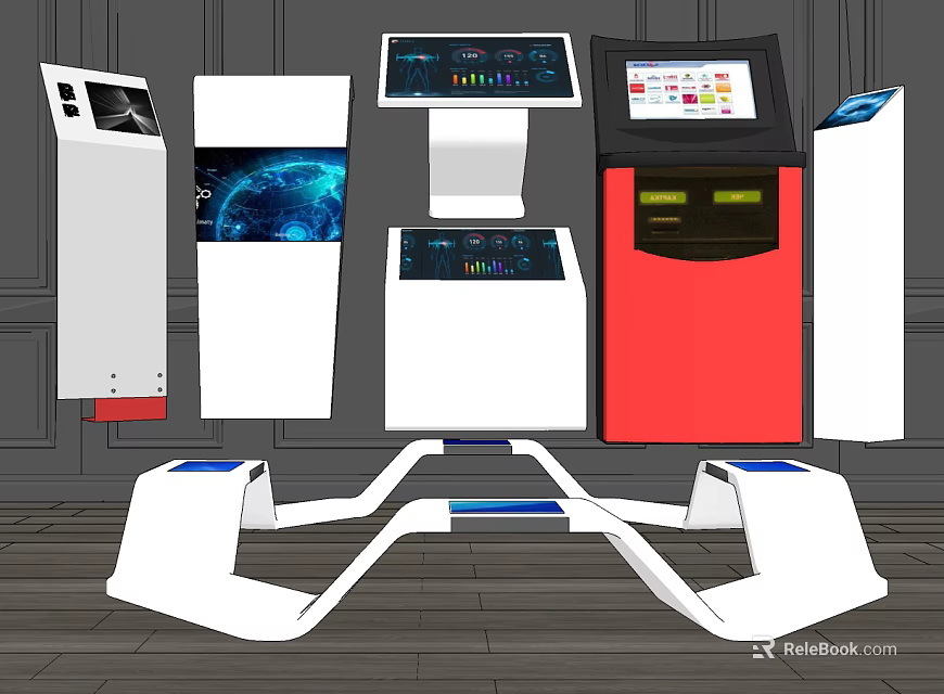 Public Facilities Colorful Interactive Kiosks With Touch Screens And Digital Displays 3d model 