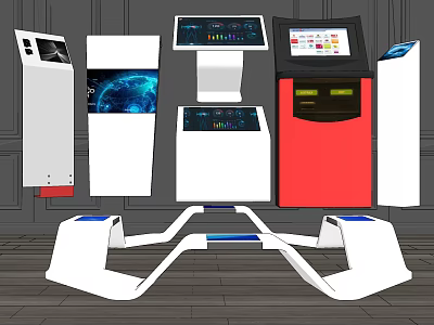 Public Facilities Colorful Interactive Kiosks With Touch Screens And Digital Displays 3d model