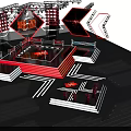Esports Competition Stage Design With Red Black Lighting And Arena Seats