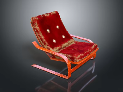 Red Velvet Accent Chair With Orange Armrests And Button Tufted Backrest 3d model