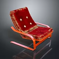 Red Velvet Accent Chair With Orange Armrests And Button Tufted Backrest