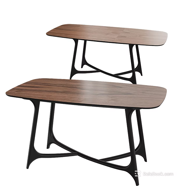 Modern Coffee Table With Wooden Tabletop And Black Metal Crossed Legs 3d model 