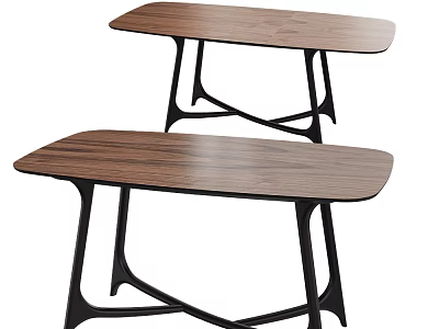Modern Coffee Table With Wooden Tabletop And Black Metal Crossed Legs 3d model
