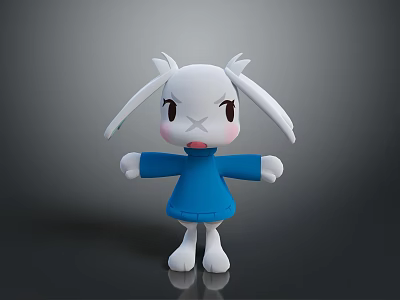 White Rabbit Character Wearing Blue Sweater With Open Arms 3D Model Design 3d model