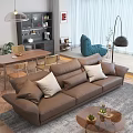 Modern Living Dining Room Design With Brown Sofa Dining Table Rug And Floor Lamp