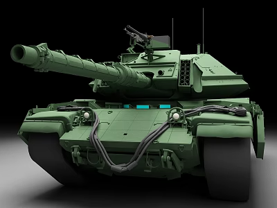 Green Armored Military Tank With Long Cannon Machine Gun And Heavy Tracks 3d model