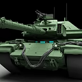 Green Armored Military Tank With Long Cannon Machine Gun And Heavy Tracks