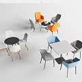 Modern Stylish Table Chair Combinations With Multicolor Seats And Round Square Tables
