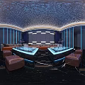 Modern KTV Interior With Blue Lighting Sofa Seating And Coffee Tables 3d model
