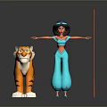 3D Animated Princess Jasmine With Tiger Rajah In Blue Outfit And Open Arms