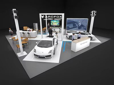 ARCFOX Car Exhibition Booth Display With Showcased Vehicles And Visitors Around 3d model