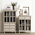 Entryway Cabinet And Side Cabinet With Glass Doors Books Vase Table Lamp And Framed