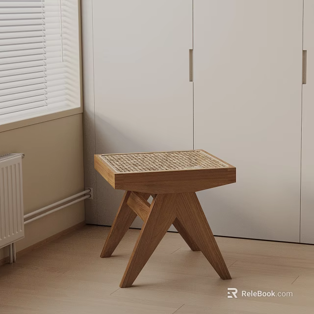 Minimalist Wooden Side Table With Woven Top And Sturdy Legs In Modern Living Space 3d model 