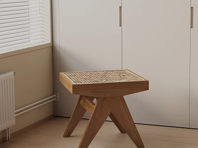 Minimalist Wooden Side Table With Woven Top And Sturdy Legs In Modern Living Space 3d model