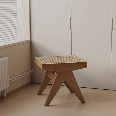 Minimalist Wooden Side Table With Woven Top And Sturdy Legs In Modern Living Space 3d model