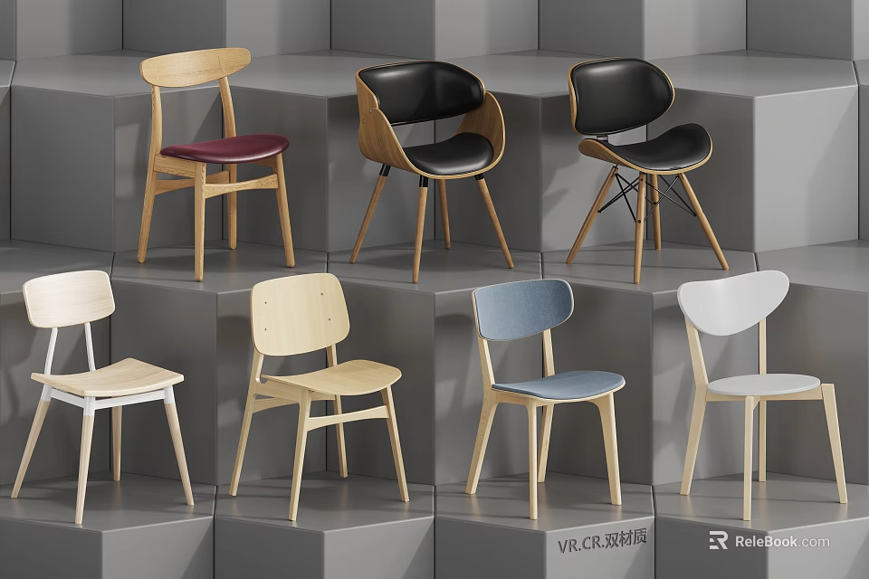 Modern Stylish Accent Chairs With Various Designs Different Colors And Wooden Frames 3d model 