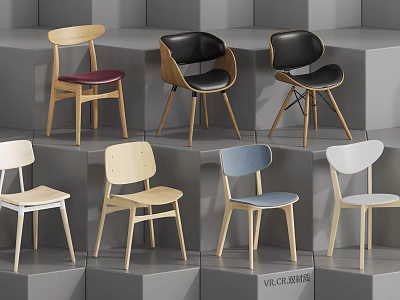 Modern Stylish Accent Chairs With Various Designs Different Colors And Wooden Frames 3d model