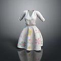 White V Neck Short Sleeve Dress with Colorful Floral Patterns on Skirt