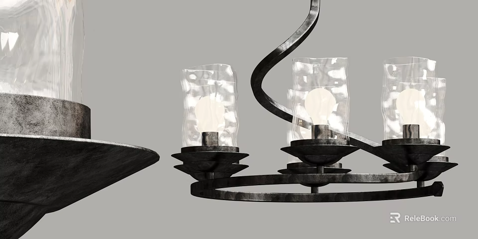 Modern Black Metal Chandelier With Transparent Glass Shades For Interior Decor 3d model 