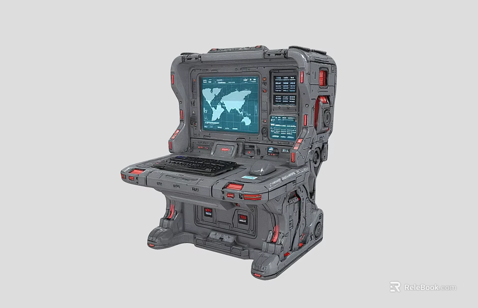 Rugged Industrial Console With World Map Display Screen Keyboard Control Panel And Buttons 3d model 