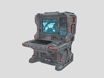 Rugged Industrial Console With World Map Display Screen Keyboard Control Panel And Buttons 3d model