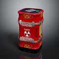 Red Barrel Featuring Danger Sign Radiation Symbol And Silver Metal Bands