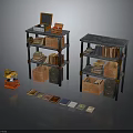 Vintage Storage Shelves With Wooden Crates Books Vinyl Records And Phonograph