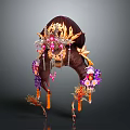 Elaborate Traditional Hair Ornament With Colorful Flowers Gemstones And Tassels