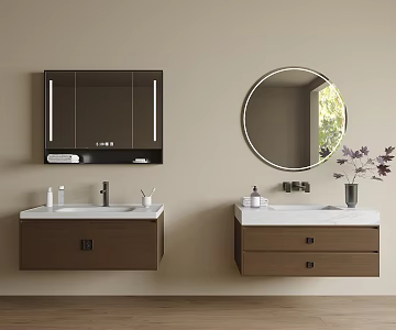 New Chinese Bathroom Cabinet Minimalist Bathroom Cabinet Ceramic All-in-One Basin Mirror Cabinet 3d model