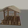 Traditional Landscape Pavilion With Thatched Roof Wooden Structure And Decorative Railing