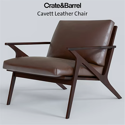 Modern Minimalist Leather Leisure Chair With Dark Wood Frame And Comfortable Seat 3d model