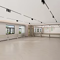 Fitness Dance Studio With Track Lights Wooden Floor Ballet Barres And Colorful Geometric Decor