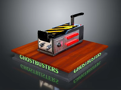 Ghostbusters Retro Style Collectible Device On Wooden Base With Branded Text And Controls 3d model