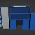 Blue Modular Utility Workbench With Drawers Cabinets And Open Shelves 3d model