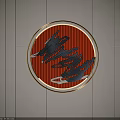 Modern Circular Wall Decor With Golden Frame And Abstract Bird Patterns On Red Background 3d model