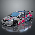 White Blue Pink Racing Sports Car With Number 53 Rear Wing And Decals