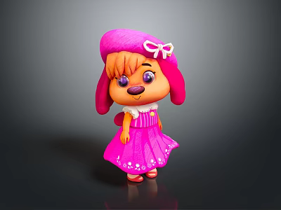 Cartoon Game Movie Character With Pink Hat Bow Orange Hair Purple Eyes Pink Dress 3d model
