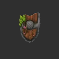 Decorative Shield Design With Wooden Panel Metal Accents Green Leaves And Pink Flowers